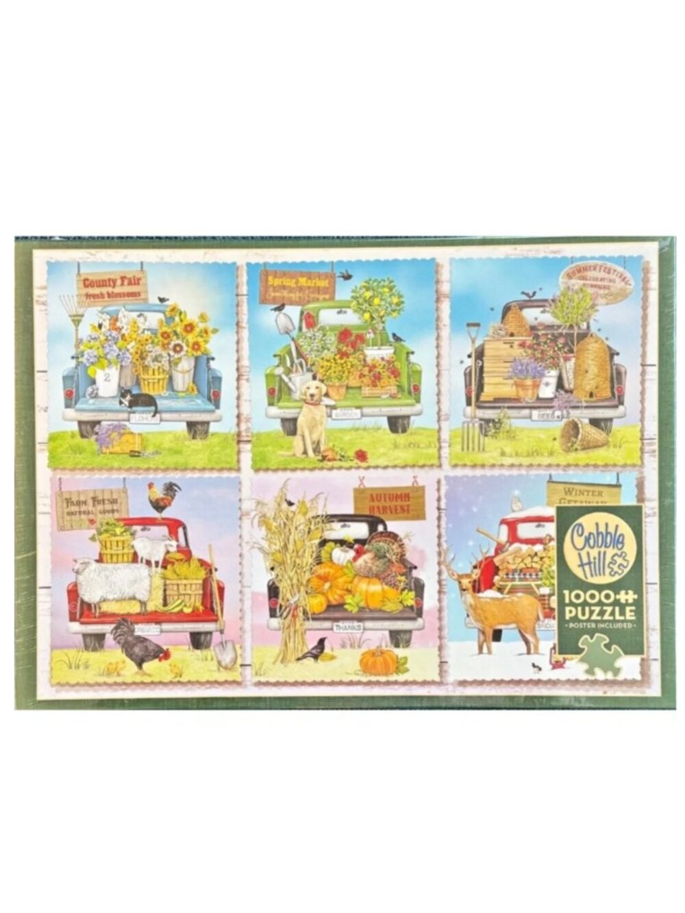 NEW Cobble Hill 1000-piece Jigsaw Puzzle FARMER'S MARKET TRUCKS Flowers Animals
